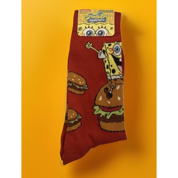 New Nickelodeon 2 Pair Spongebob Crabby Pattie Socks Adult sz 6.5-12 Crab Shack - Picture 1 of 7